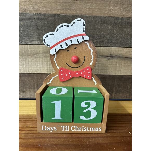 Gingerbread Days Til Christmas Wood Number Cubes Countdown - Picture 1 of 5
